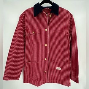 Vintage 90’s Ralph Lauren Red Striped Denim Barn Chore Coat SZ M Y2K